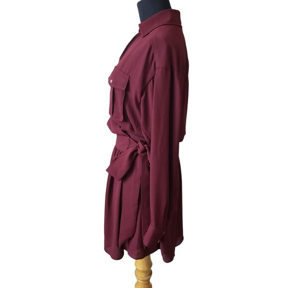 NEW Ramy Brook Summer Long Sleeve Pocket Mini Wrap Dress Cabernet Red Maroon XS - Picture 12 of 13